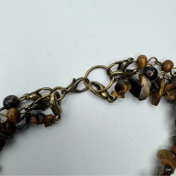 Vintage Rustic Boho Cross Statement Necklace Tiger Eye - Picture 11 of 15